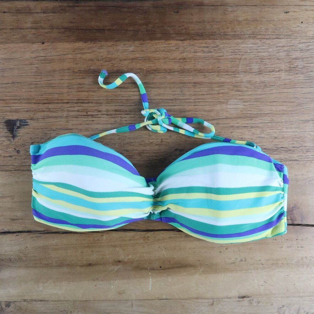 OLD NAVY GREEN PURPLE YELLOW & WHITE STRIPE BANDEAU SWIM TOP BUILT IN PADDING